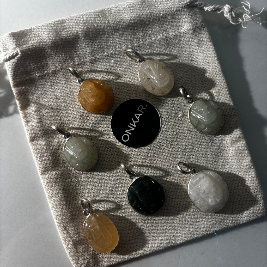 Gemstone Ganesha Pendant - Natural Stone German Silver Mix Assorted (Pack of 7)