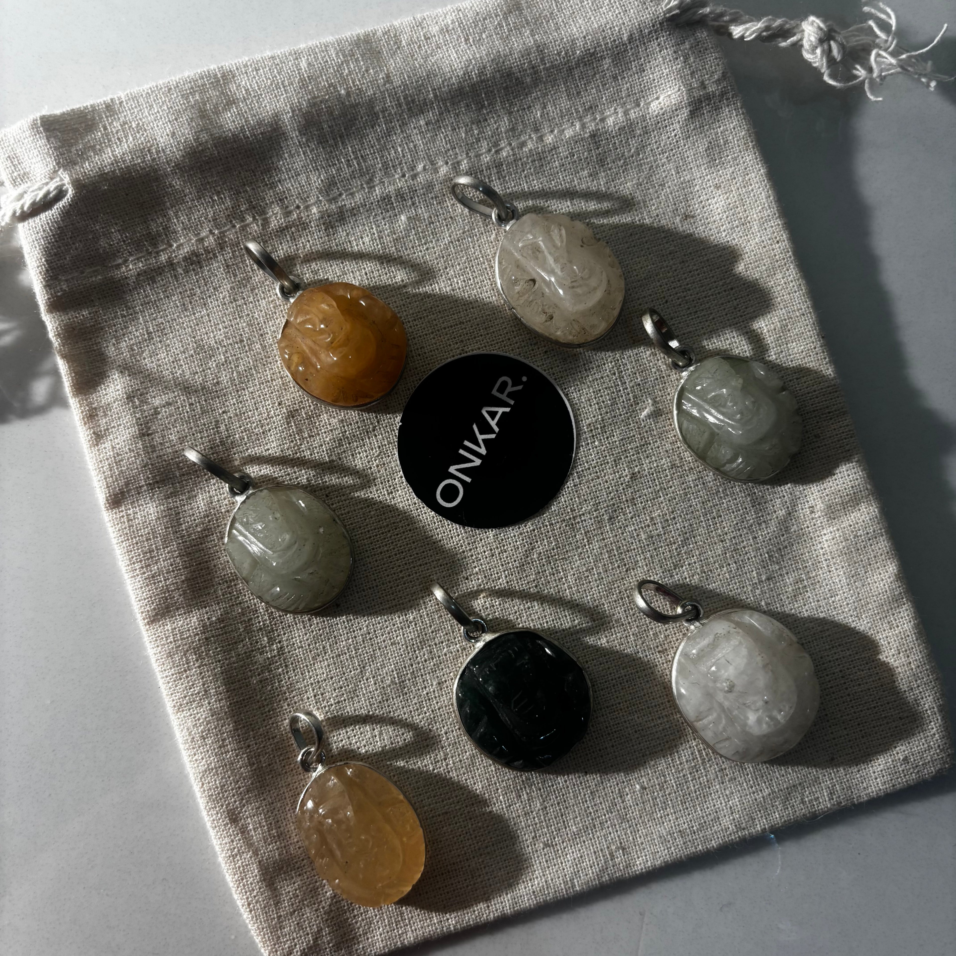 Gemstone Ganesha Pendant - Natural Stone German Silver Mix Assorted (Pack of 7)