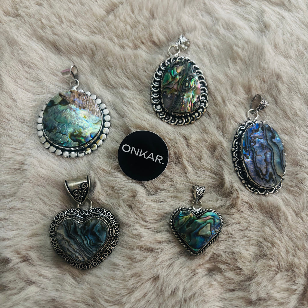 Abalone Shell Pendant - Natural Abalone Stone German Silver Mix Assorted (Pack of 5)