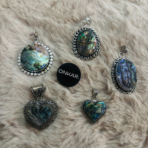 Abalone Shell Pendant - Natural Abalone Stone German Silver Mix Assorted (Pack of 5)