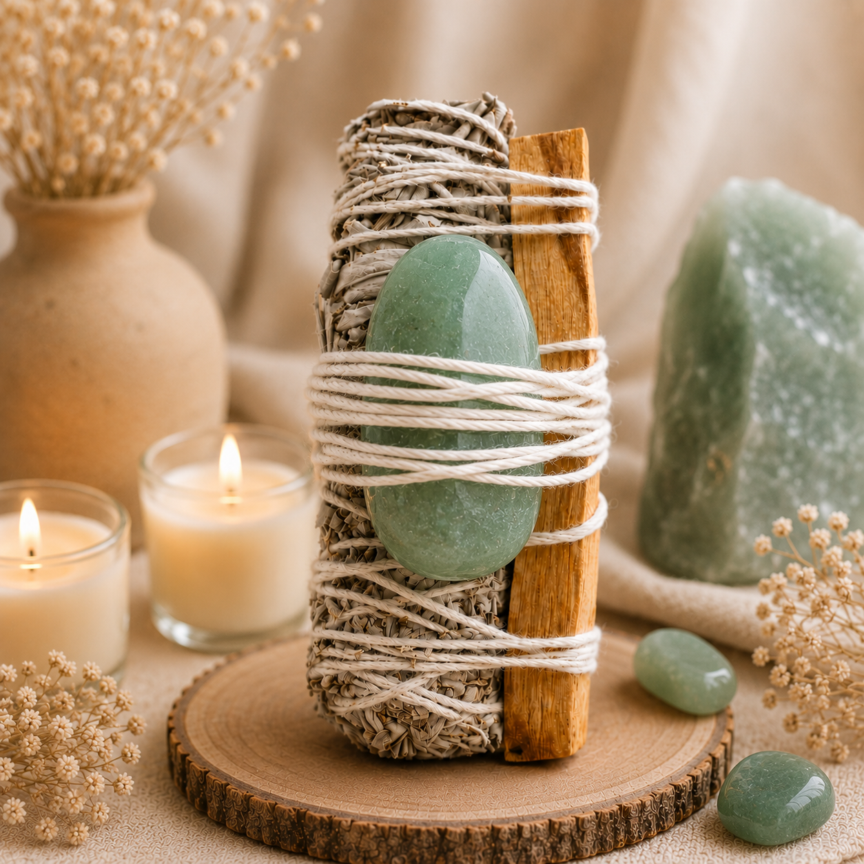 Sage + Green Aventurine Stone 
+ Palosanto Smudge Bundle
