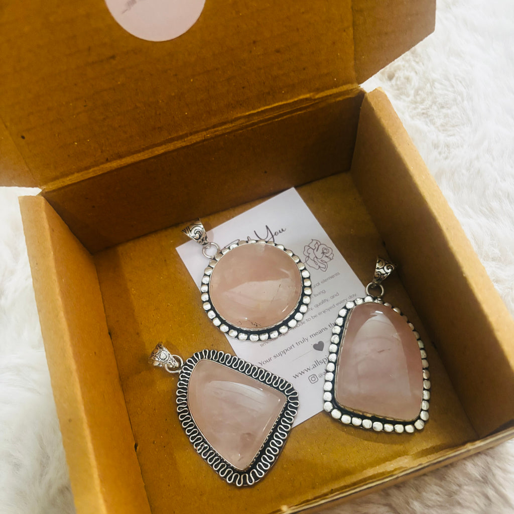 Rose Quartz Pendant - Big Stone German Silver (Pack of 3)