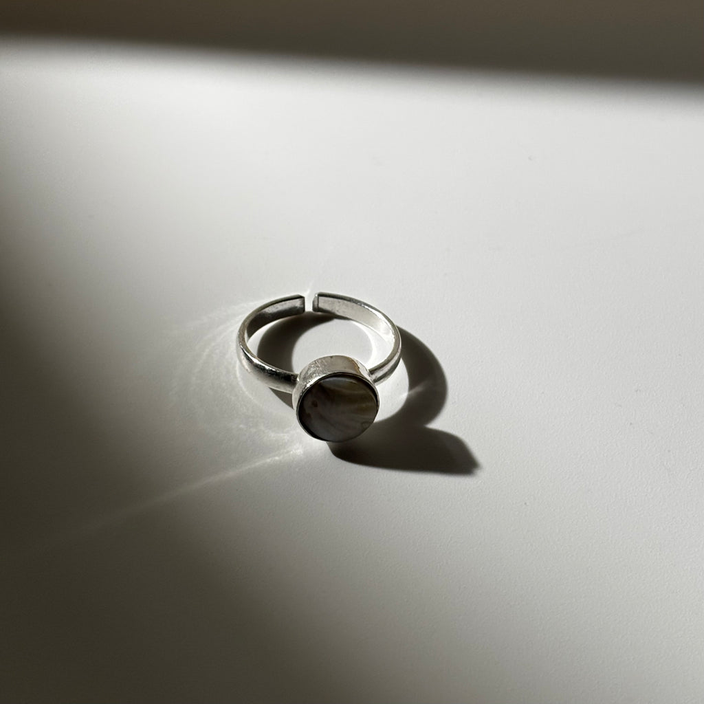 Mother Pearl Ring - Raw Natural Pearl Silver Plated Adjustable Size (5 pcs)