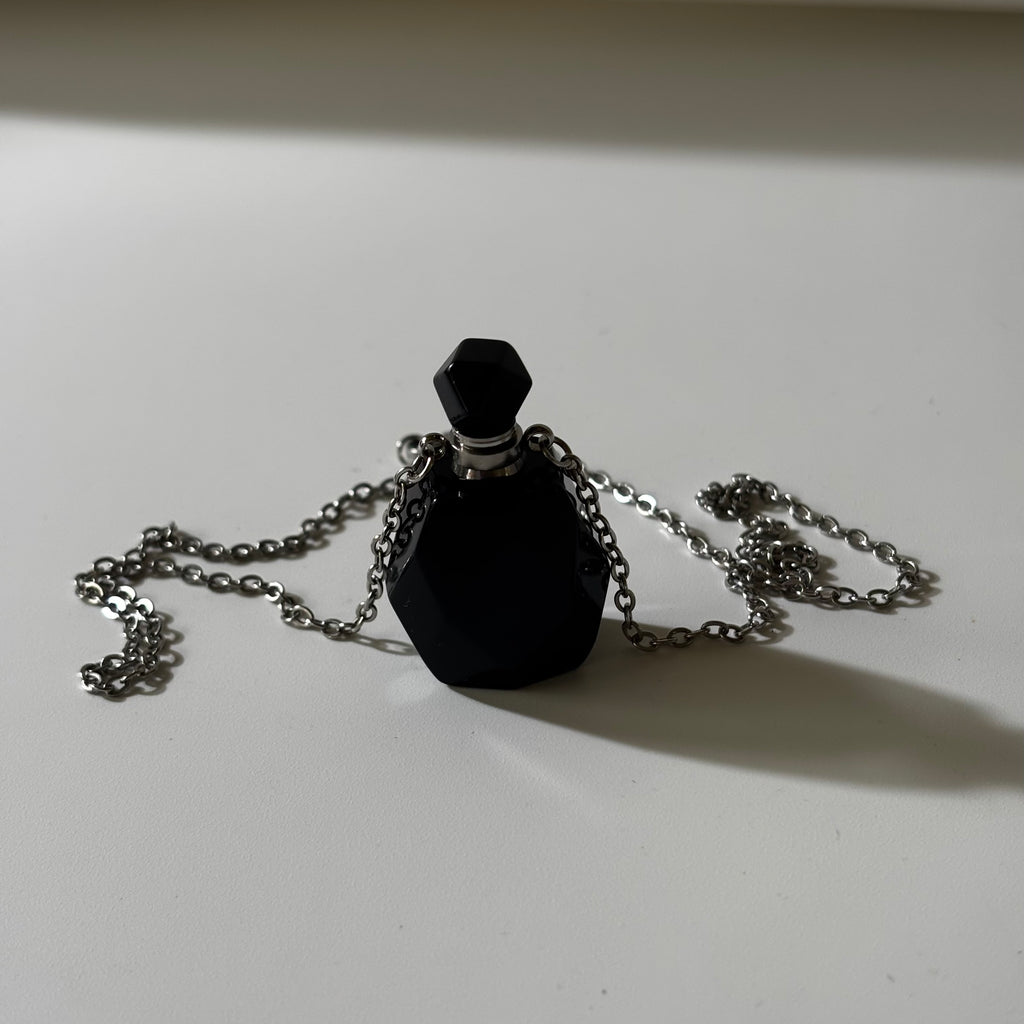 Black Obsidian Pendant - Perfume Bottle Carved Openable  Natural Stone | Protection