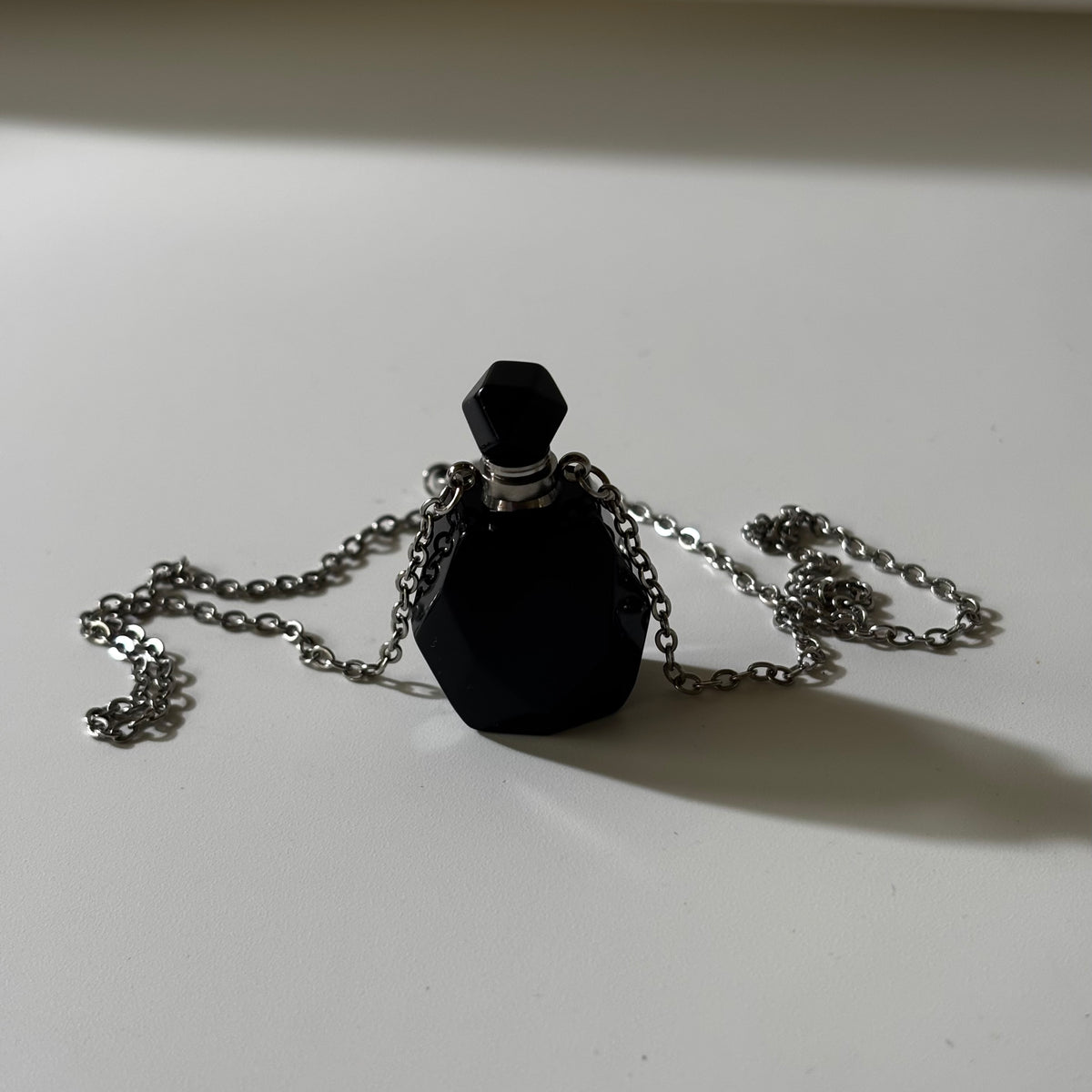 Black Obsidian Pendant - Perfume Bottle Carved Openable  Natural Stone | Protection