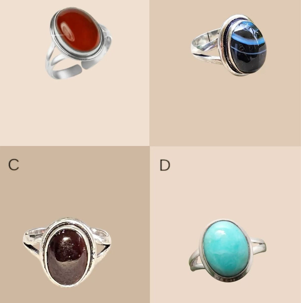 Crystals Ring - Natural Stone Adjustable | Mix Exclusive Silver Plated Alba