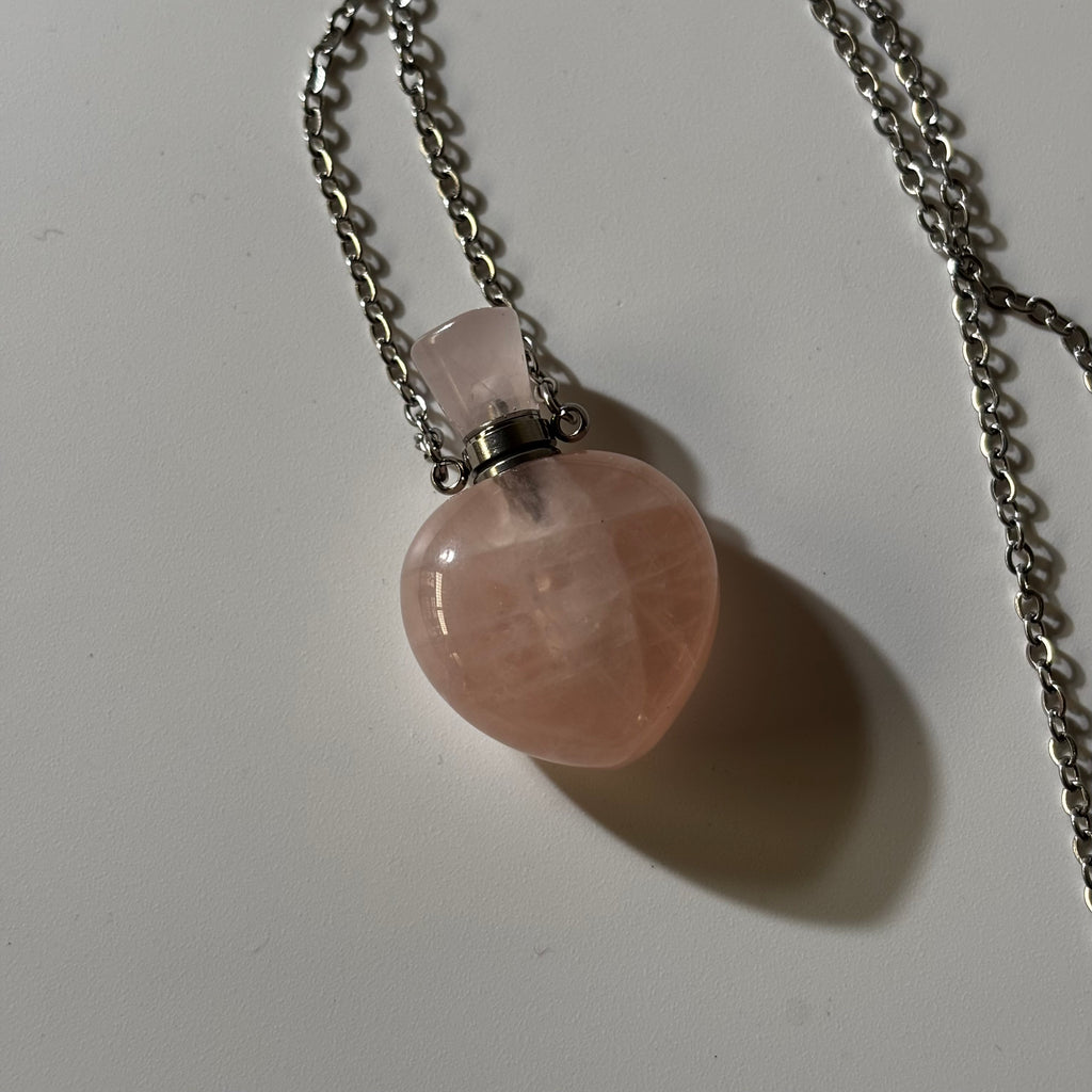 Rose Quartz Pendant - Perfume Bottle Carved Openable  Natural Stone | Affinity