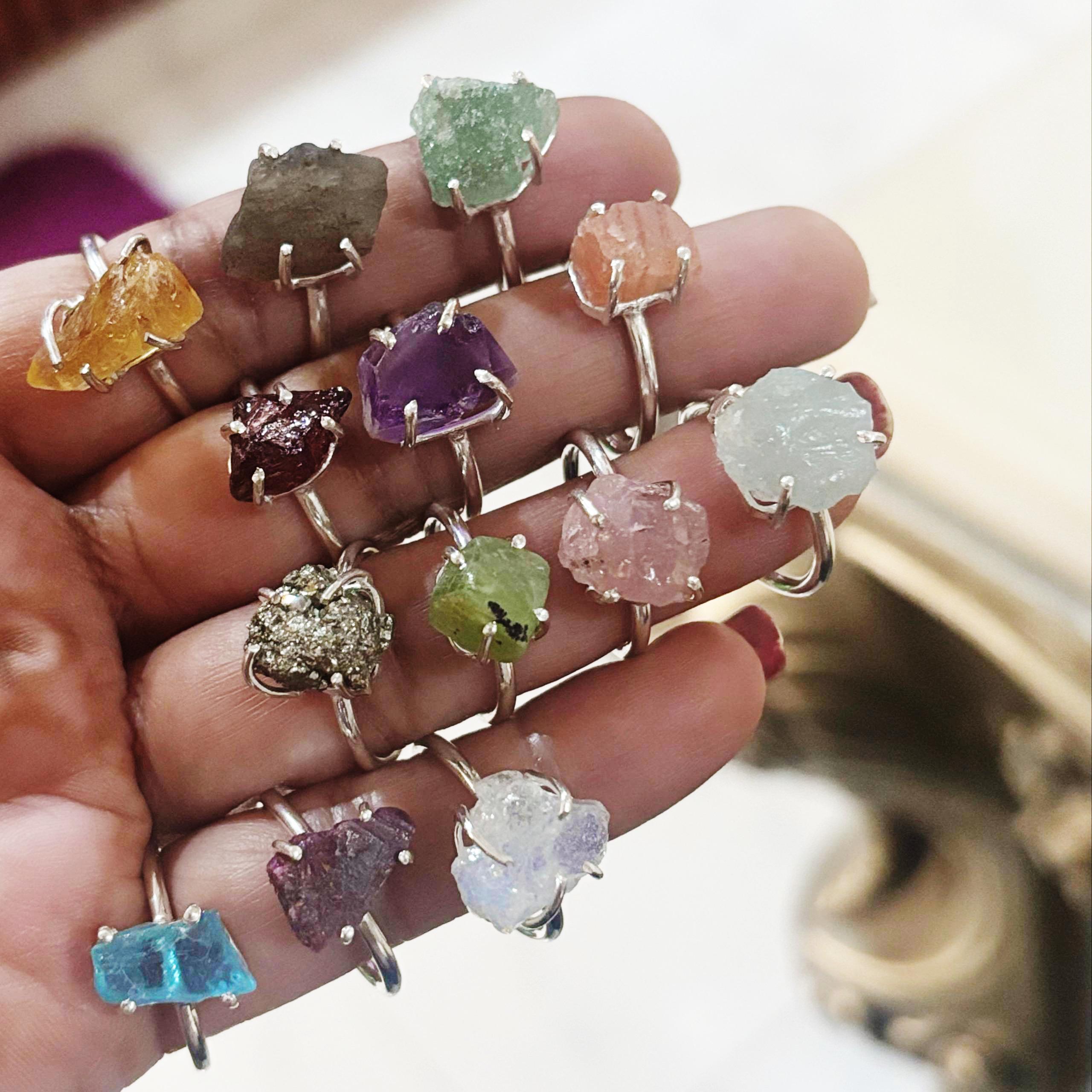 Crystals Ring - Raw Natural Stone Adjustable | Mix Exclusive Silver Plated Miyu