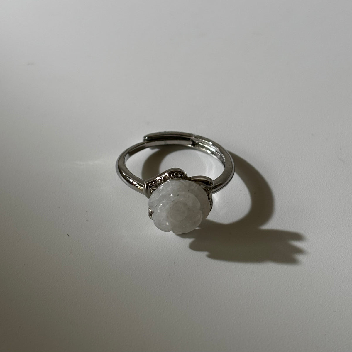 White Jasper Ring - Rose Carved Natural Stone Anti tarnish Adjustable | Serenity