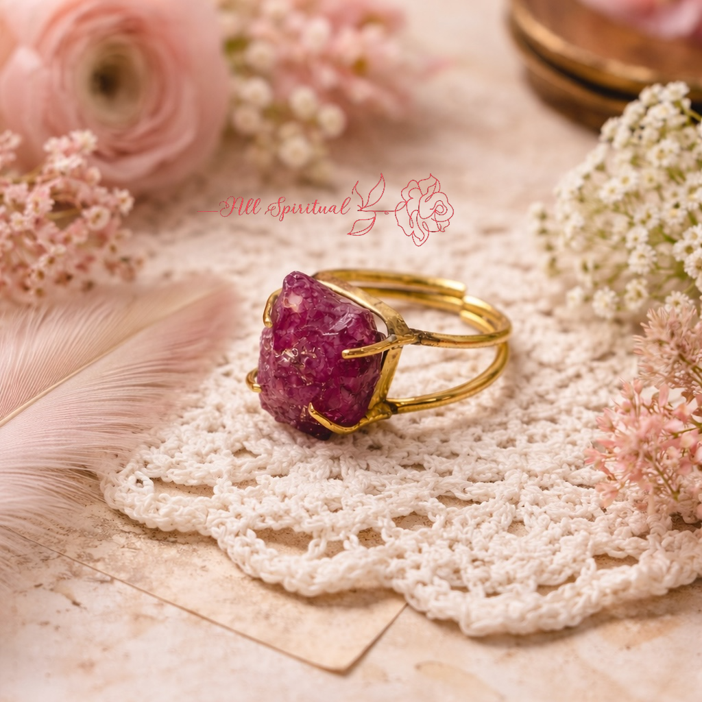 Ruby Ring – Raw Natural Stone Gold Plated Adjustable | Esencia