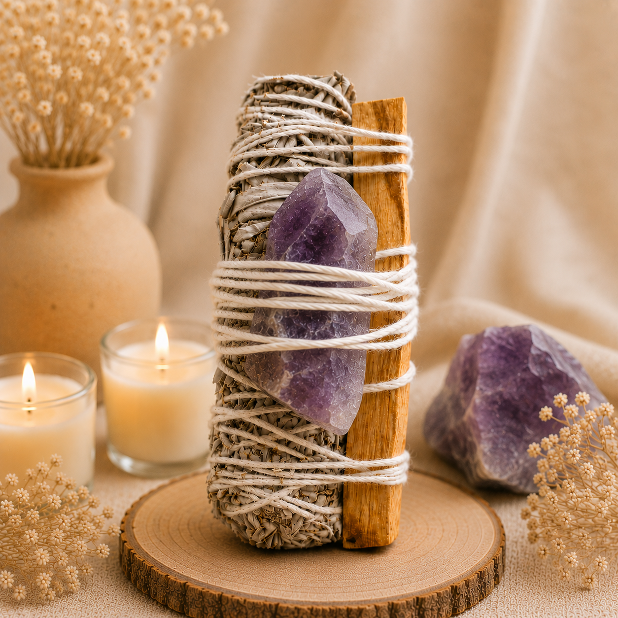 Sage + Amethyst Stone 
+ Palosanto Smudge Bundle