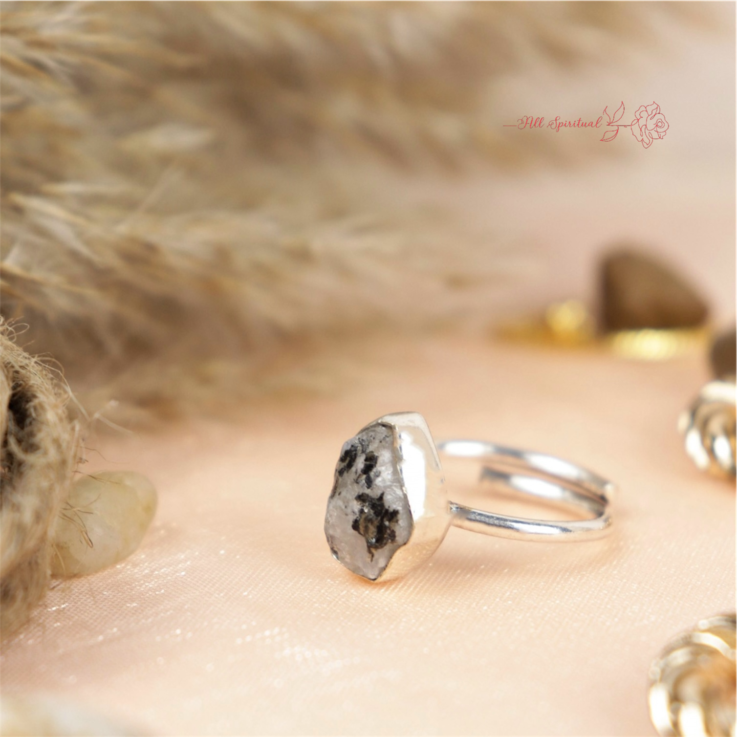 Moonstone Ring - Raw Natural Stone Adjustable Silver Plated | Reminder of New Beginings
