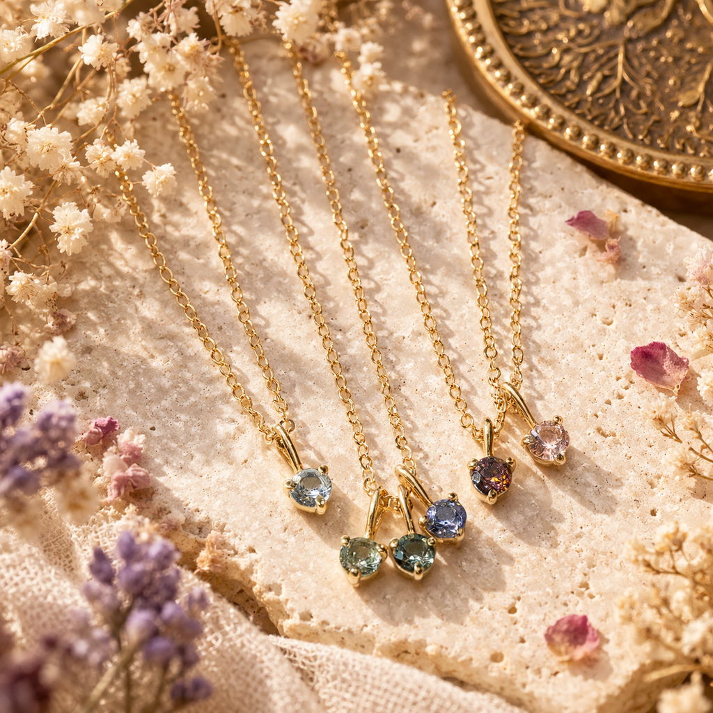 Assorted Crystals Pendant – Round Shape Faceted Stone Gold Plated | Vida