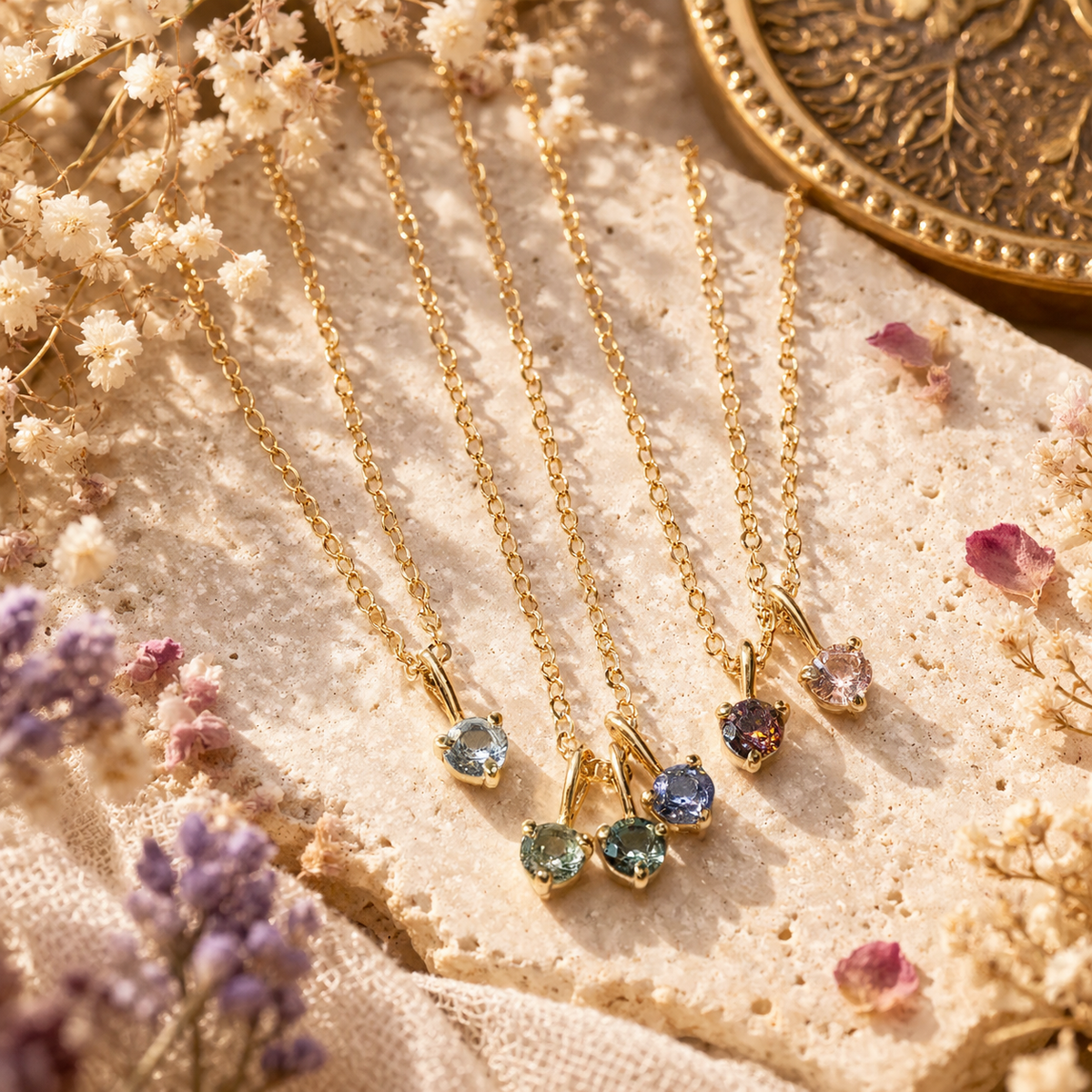 Assorted Crystals Pendant – Round Shape Faceted Stone Gold Plated | Vida