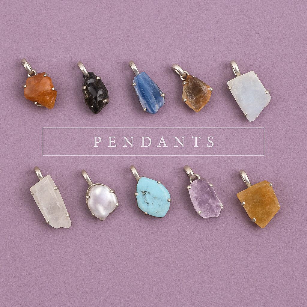 Crystals Pendant - Raw Natural Stone | Mix Exclusive Silver Plated Eterno