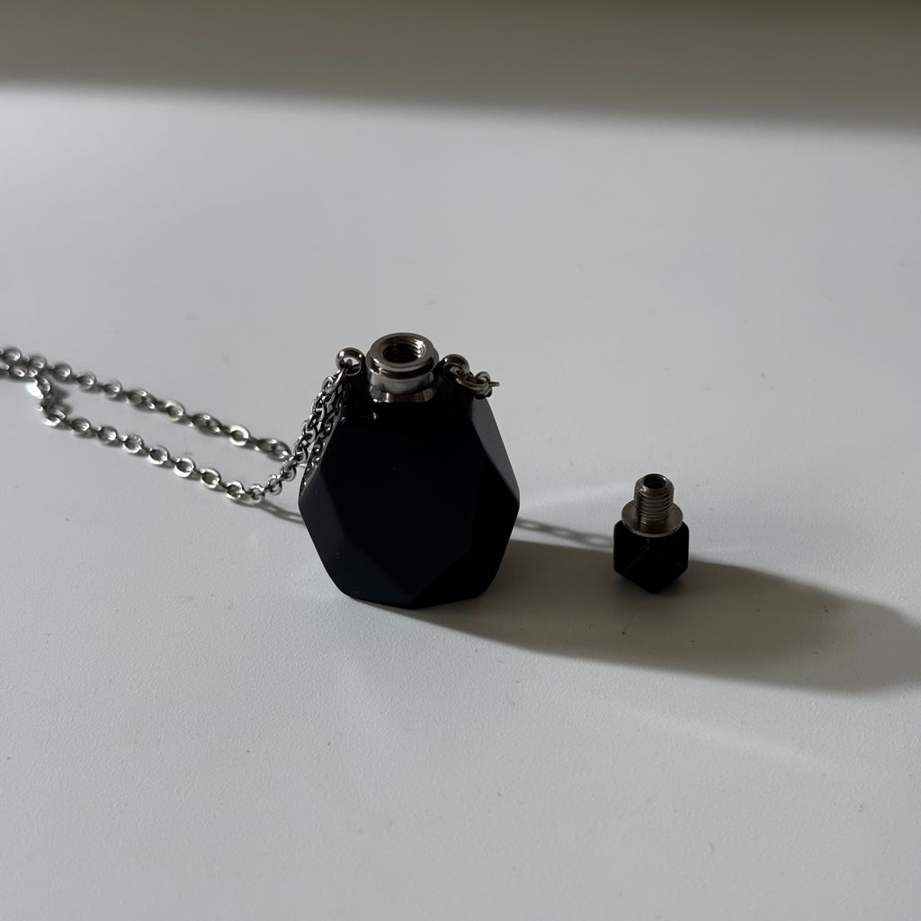 Black Obsidian Pendant - Perfume Bottle Carved Openable  Natural Stone | Protection