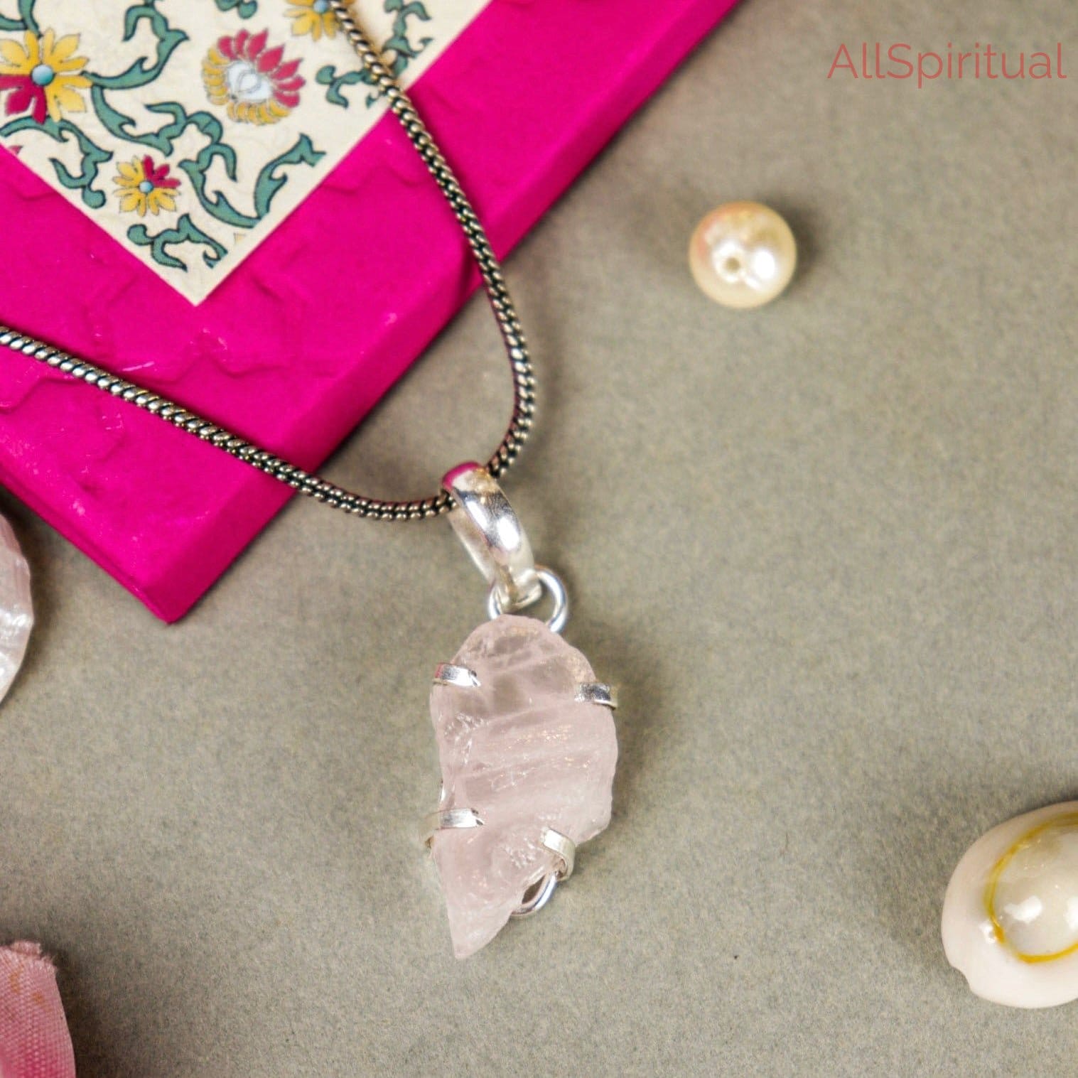 Rose Quartz Pendant -  Raw Natural Stone Silver Plated | Emblem of Love