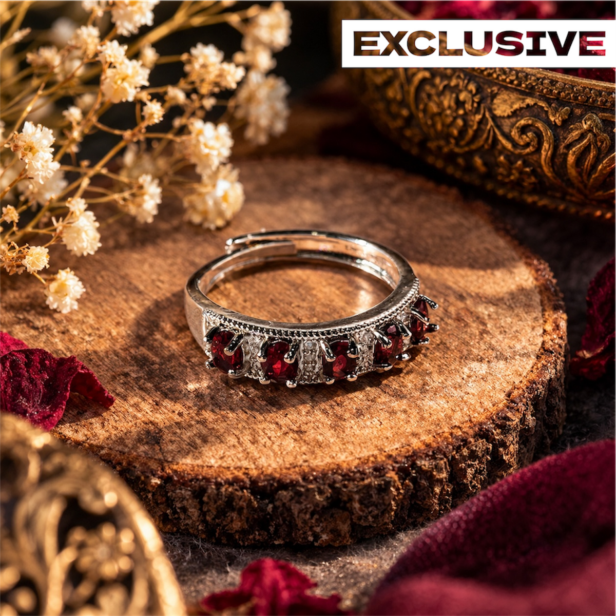 Garnet Ring - Natural Stone & Ad Adjustable Anti tarnish | Power