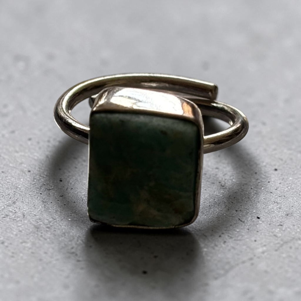 Amazonite Ring - Raw Natural Stone Silver Plated Adjustable Size (5 pcs)
