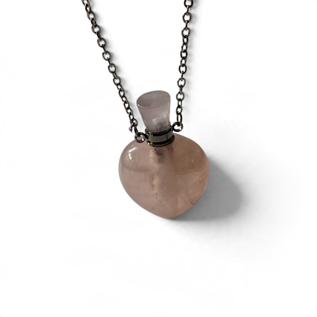 Rose Quartz Pendant - Perfume Bottle Carved Openable  Natural Stone | Affinity