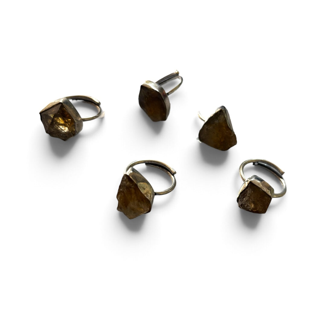 Citrine Rings - Raw Natural Big Stone Adjustable Size Silver (5 pcs)