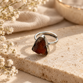 Carnelian Ring - Raw Natural Stone Silver Plated Adjustable Size (5 pcs)