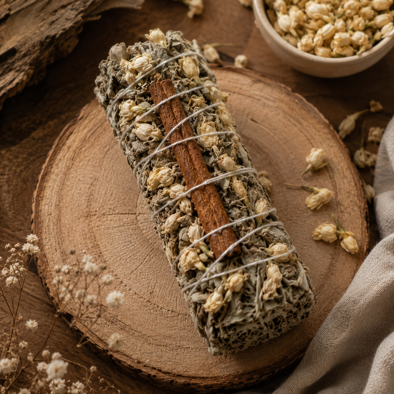 Sacred Jasmine & Cinnamon Sage Smudge Stick | Believed to Represent Purity & Serenity