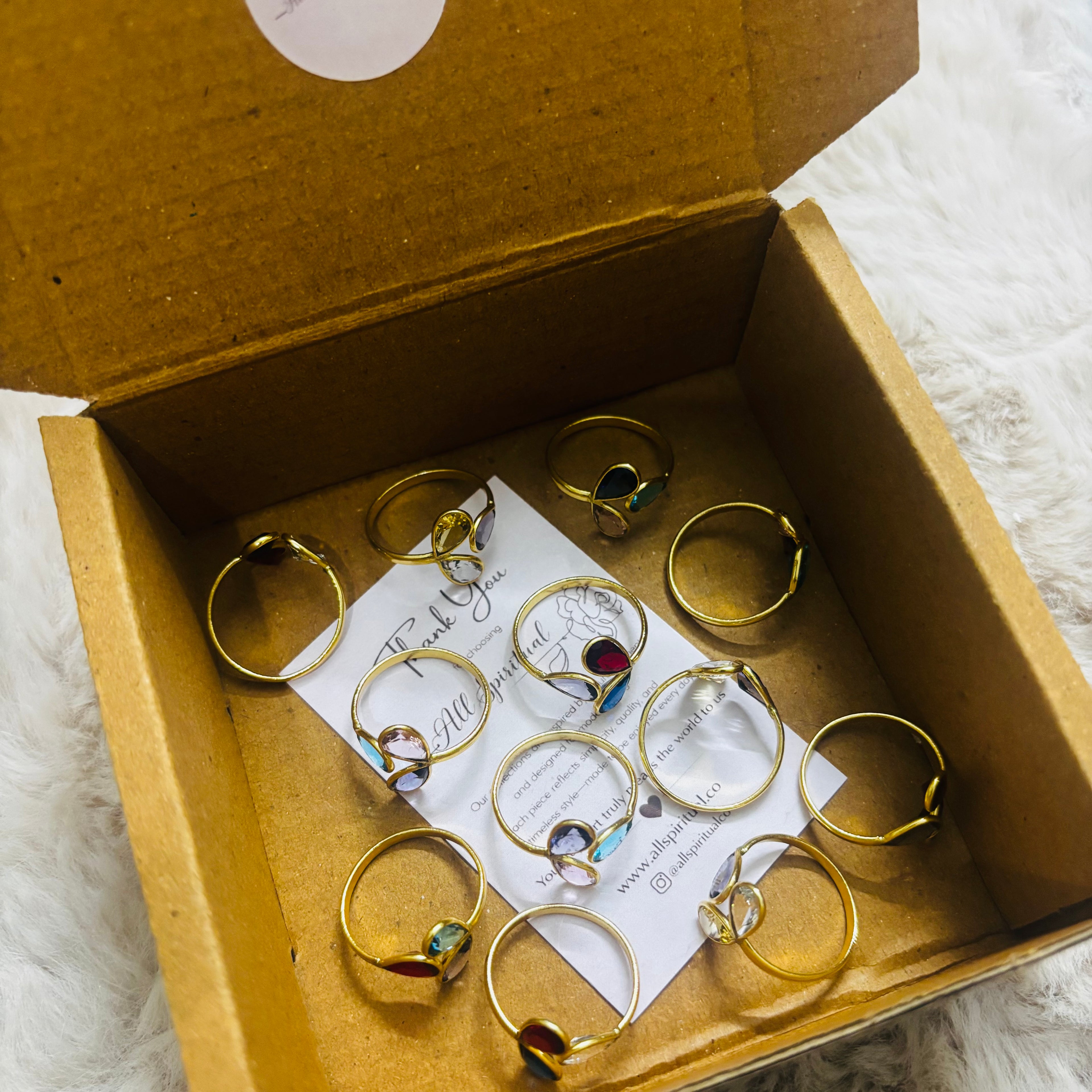 Floral Trio Stone Ring - Minimal Stone Brass Goldplated Adjustable Size Mix Assorted (Pack of 12)