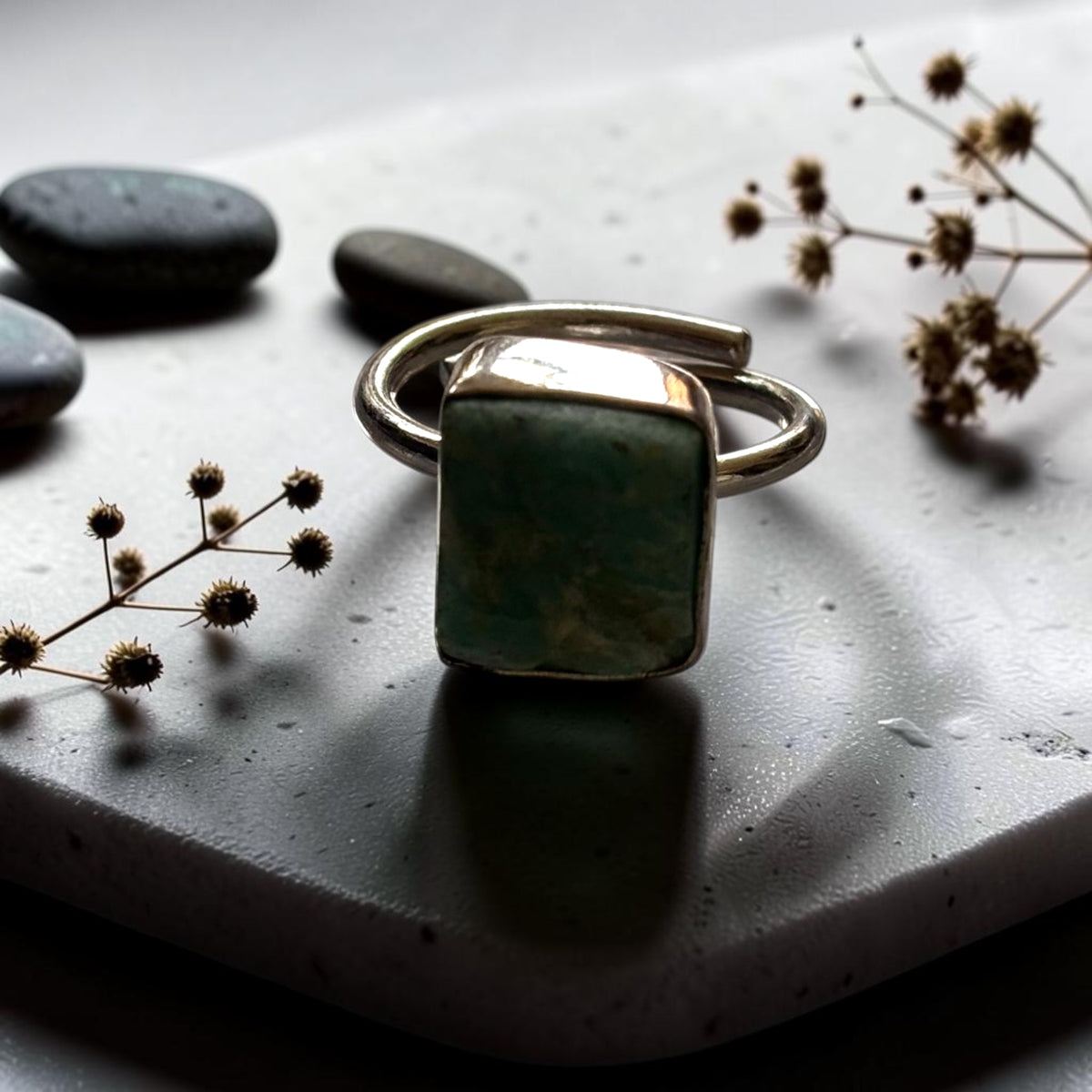 Amazonite Ring - Raw Natural Stone Silver Plated Adjustable Size (5 pcs)