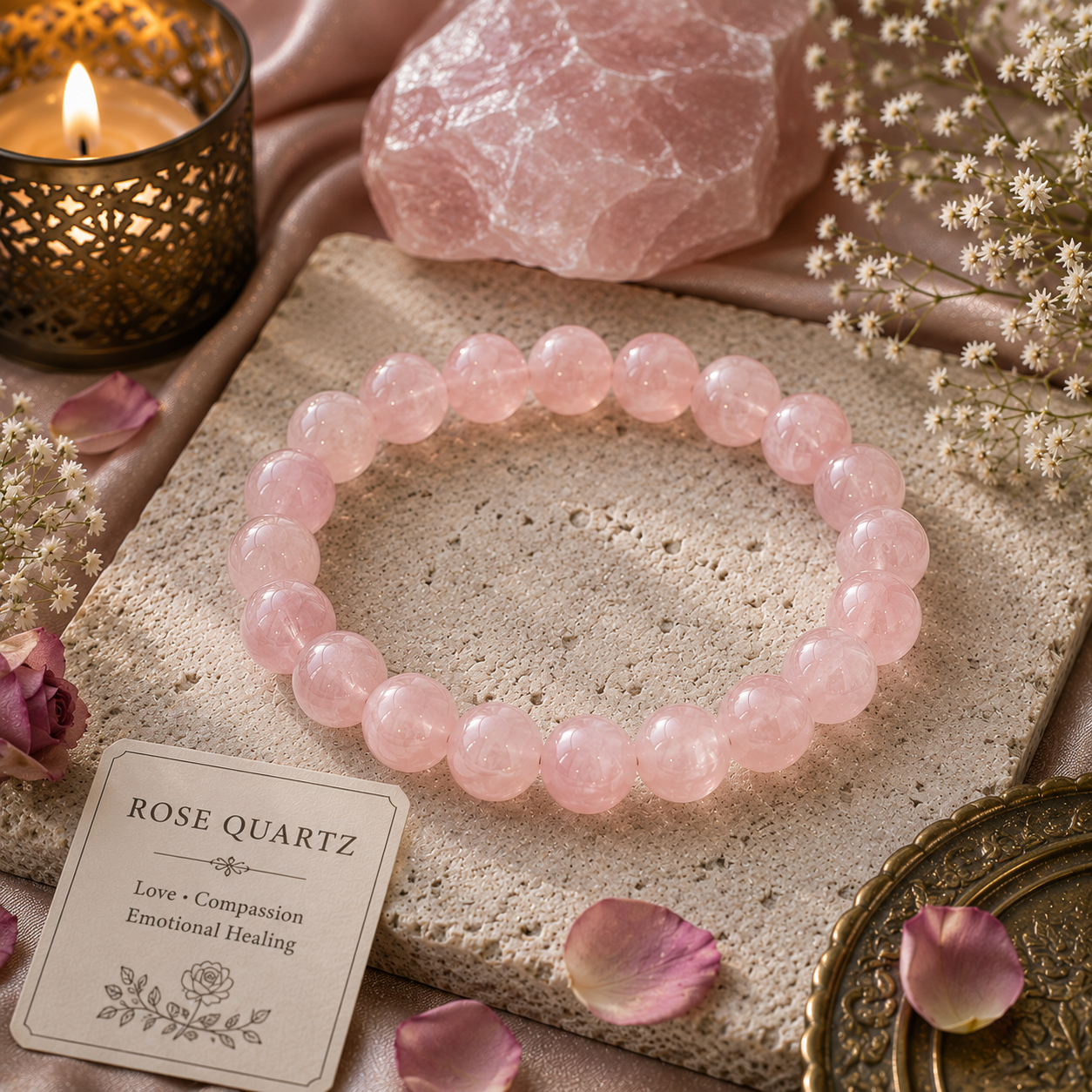 Rose Quartz Crystal Bracelet - Original Round | Traditionally Known as the Stone of Love & Inner Peace