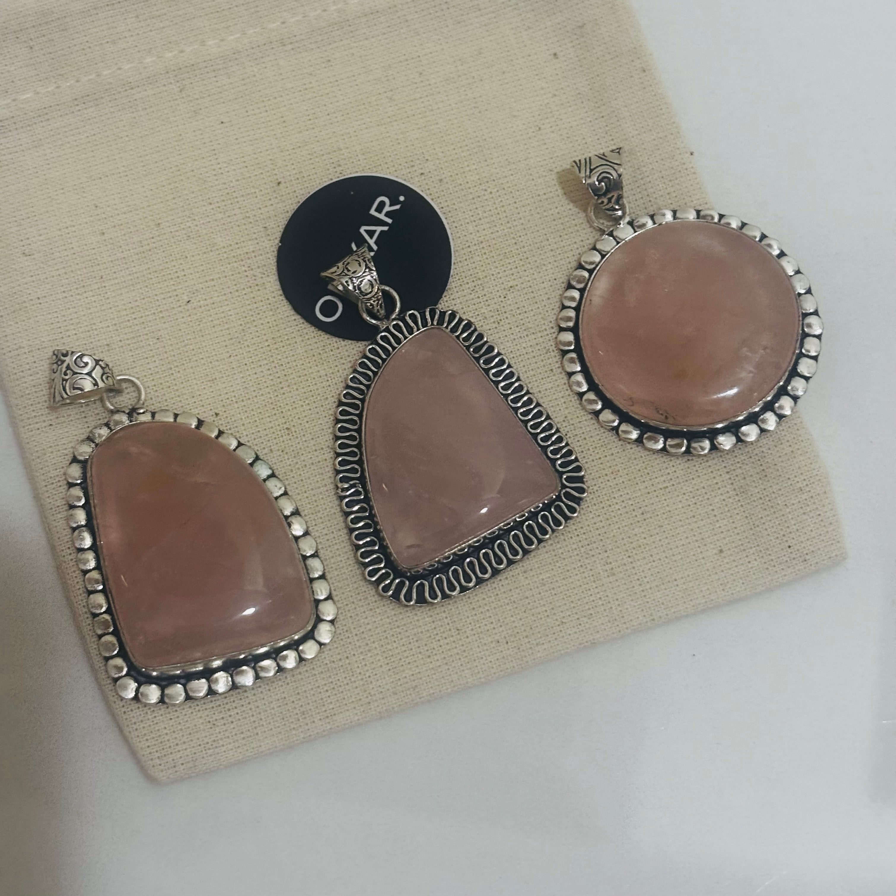 Rose Quartz Pendant - Big Stone German Silver (Pack of 3)