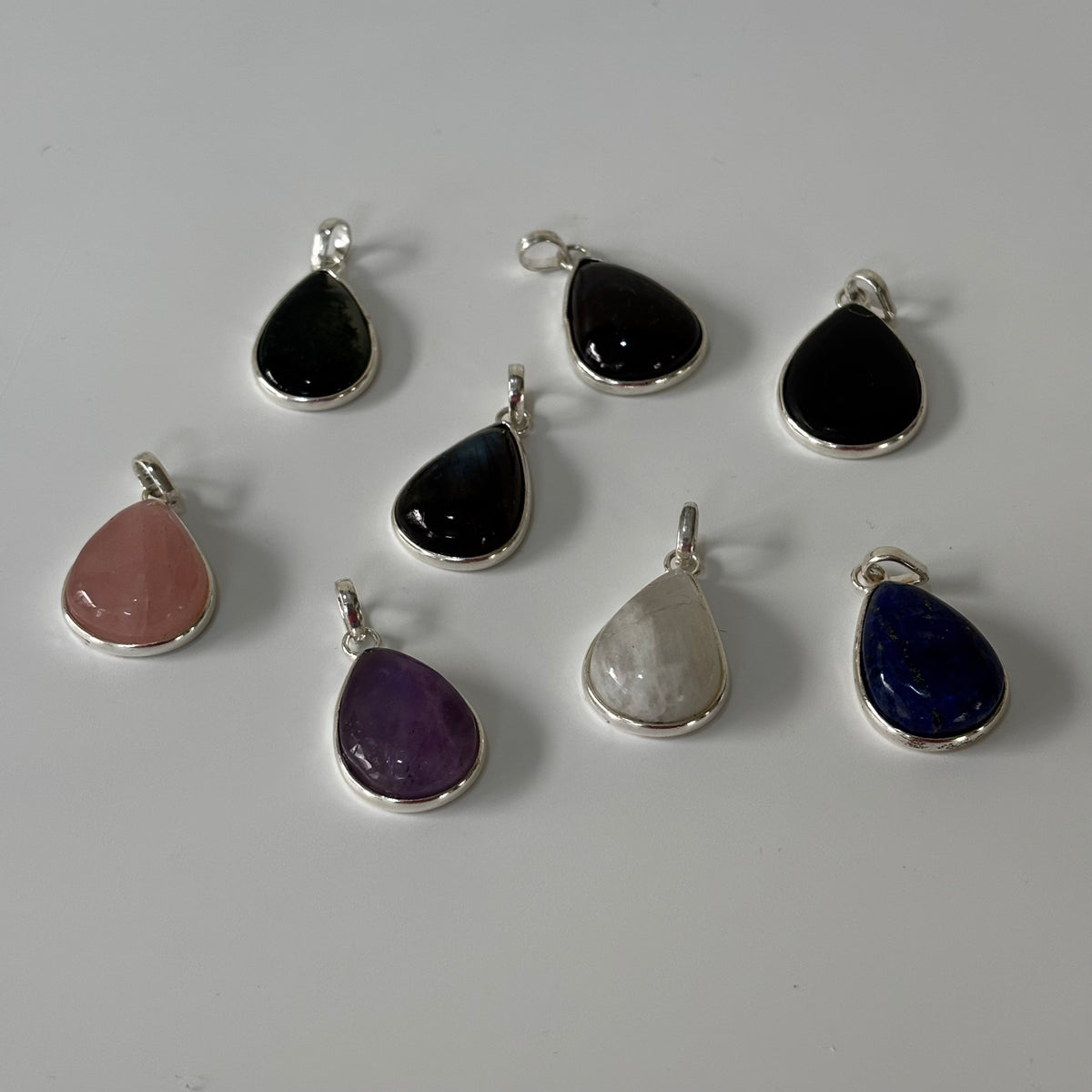 Assorted Crystal Pendant – Drop Shape Natural Stone Silver Plated | Brisa