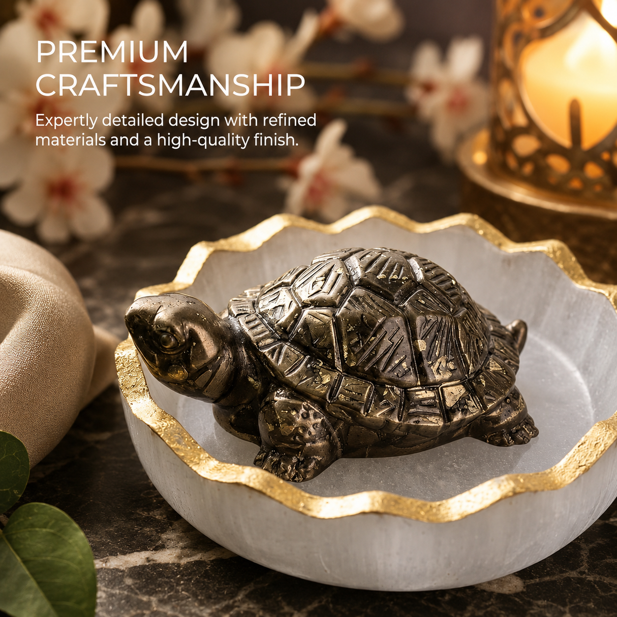 Pyrite Orgonite Tortoise With Selenite Orgonite Bowl | Vastu Inspired Home Decor & Housewarming Gift