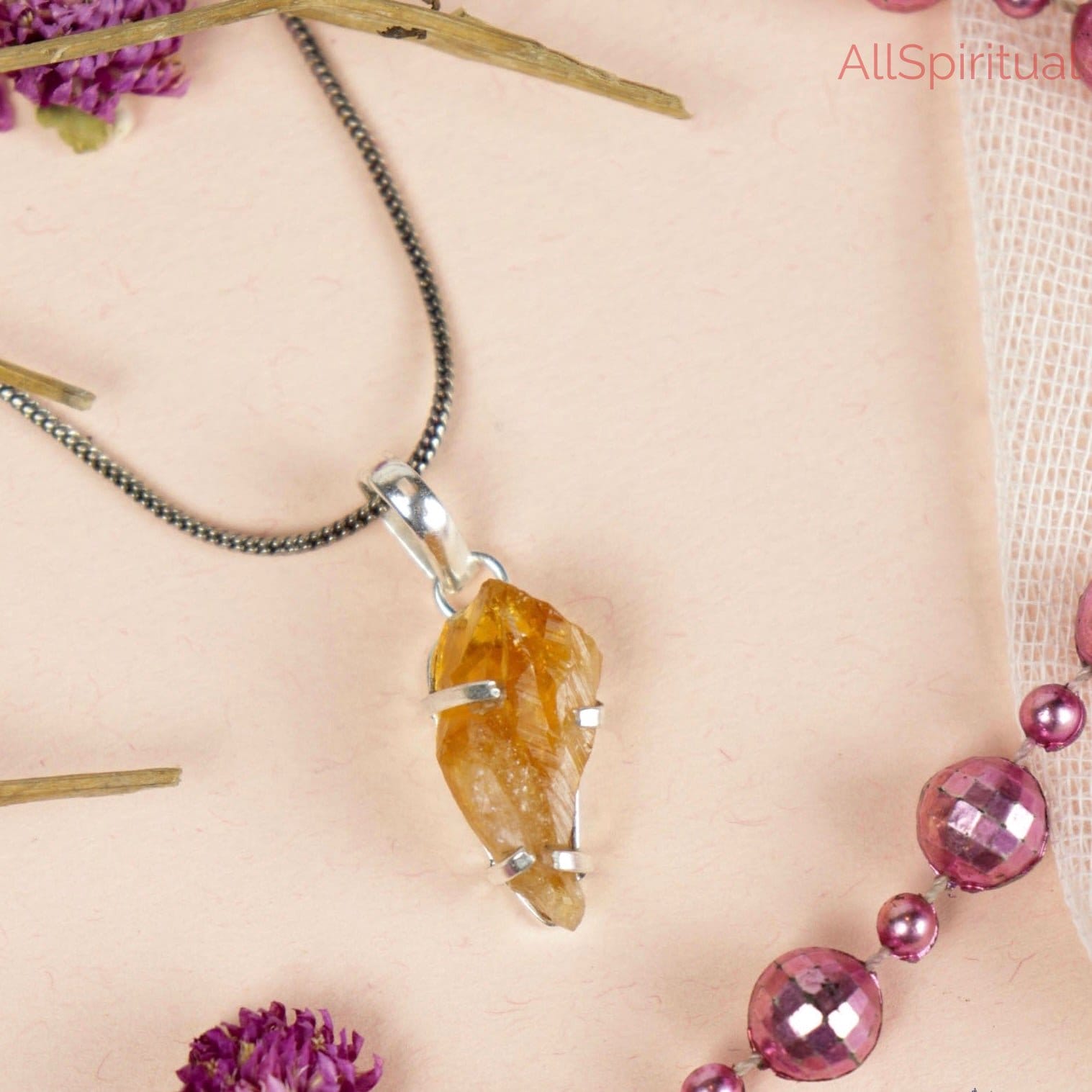 Citrine Pendant -  Raw Natural Stone Silver Plated | Emblem of Abundance