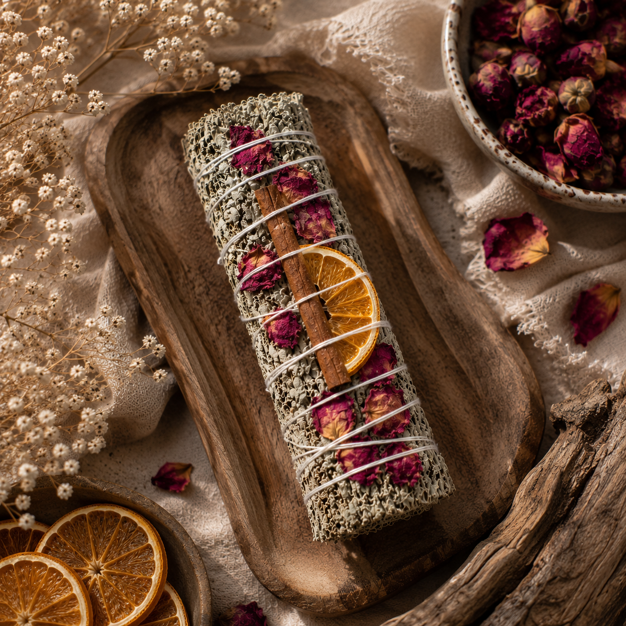 Sacred Orange , Cinnamon & Rose Sage Smudge Stick | Believed to Represent Love & Warmth