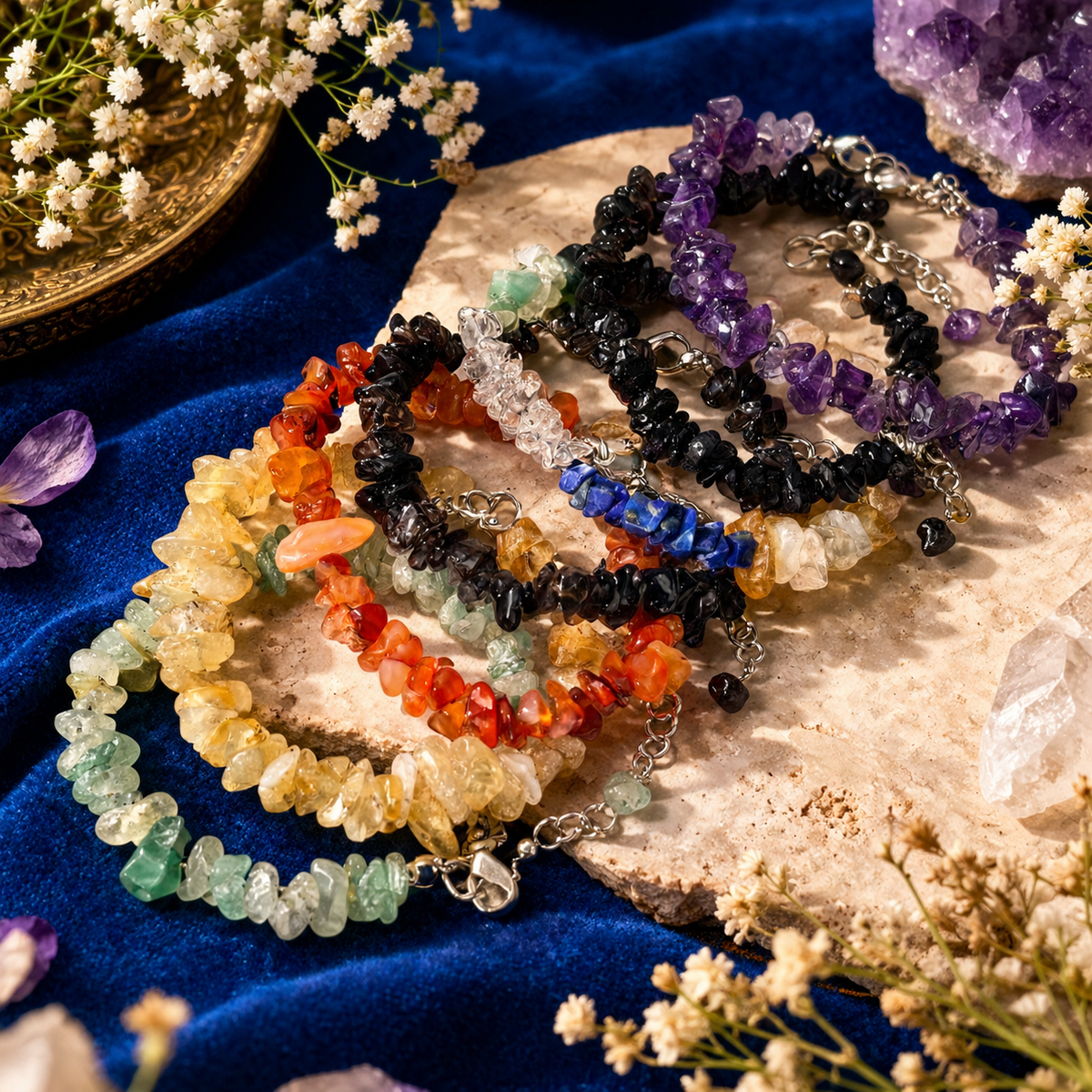 Crystals Bracelets - Chips Natural Stone Adjustable (7 pcs) | Destino