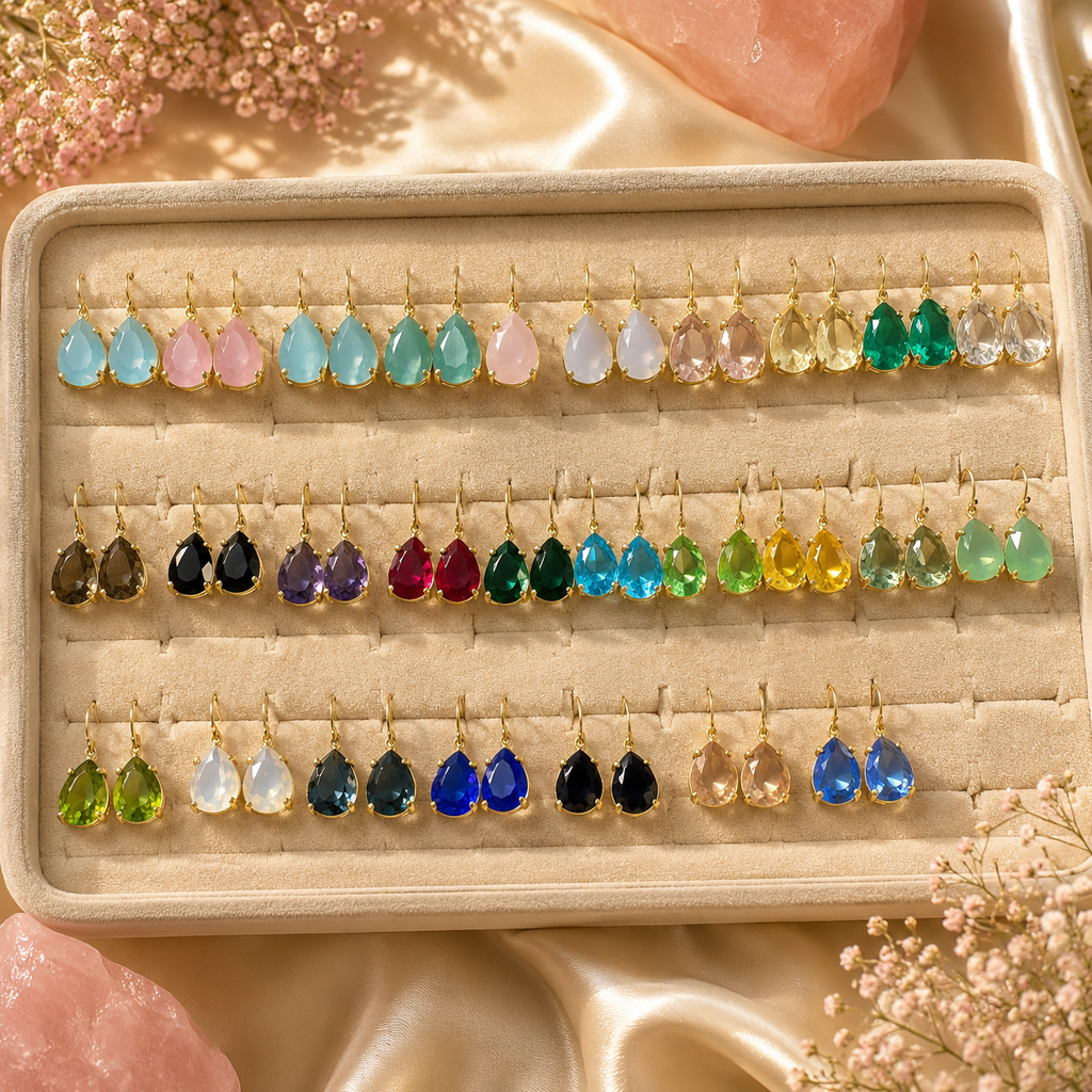 Crystals Earing - Drop Shape Stone | Mix Exclusive Gold Plated Viora