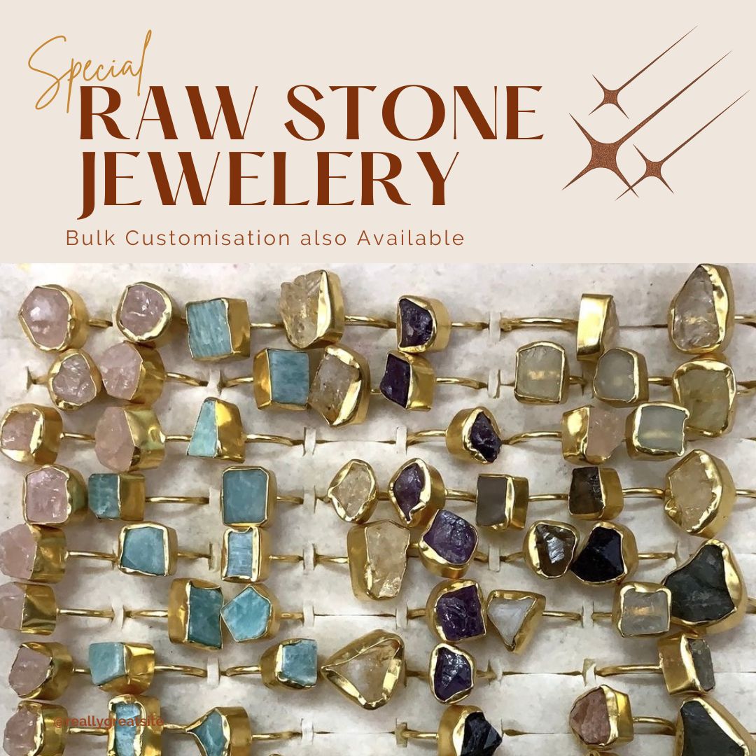 Crystals Ring - Raw Natural Stone Adjustable | Mix Exclusive Gold Plated Elara