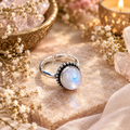 Moonstone Ring - Natural Cabochon Stone Silver Plated Adjustable Size (5 pcs)