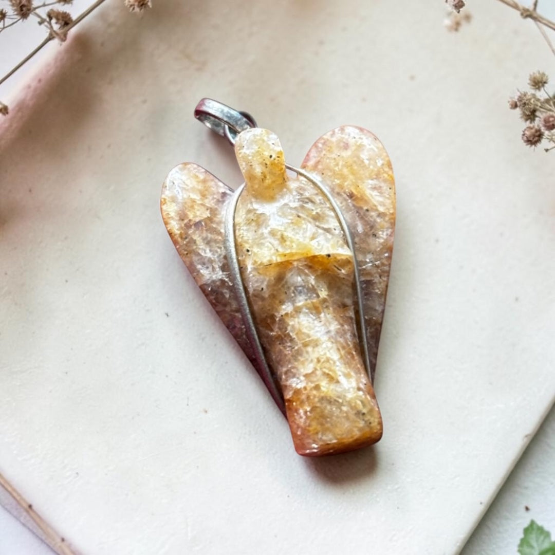 Citrine Pendant - Angel Carved Natural Stone | Bonita