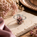 Rhodonite Ring – Faceted Natural Stone Silver Plated Adjustable | Fortuna