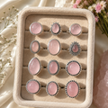 Crystals Ring - Assorted Shape & Design Natural Stone Adjustable | RoseQuartz Exclusive Silver Plated Alora