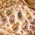 Assorted Crystals Pendant – Rectangle Shape Faceted Stone Silver Plated | Raíz