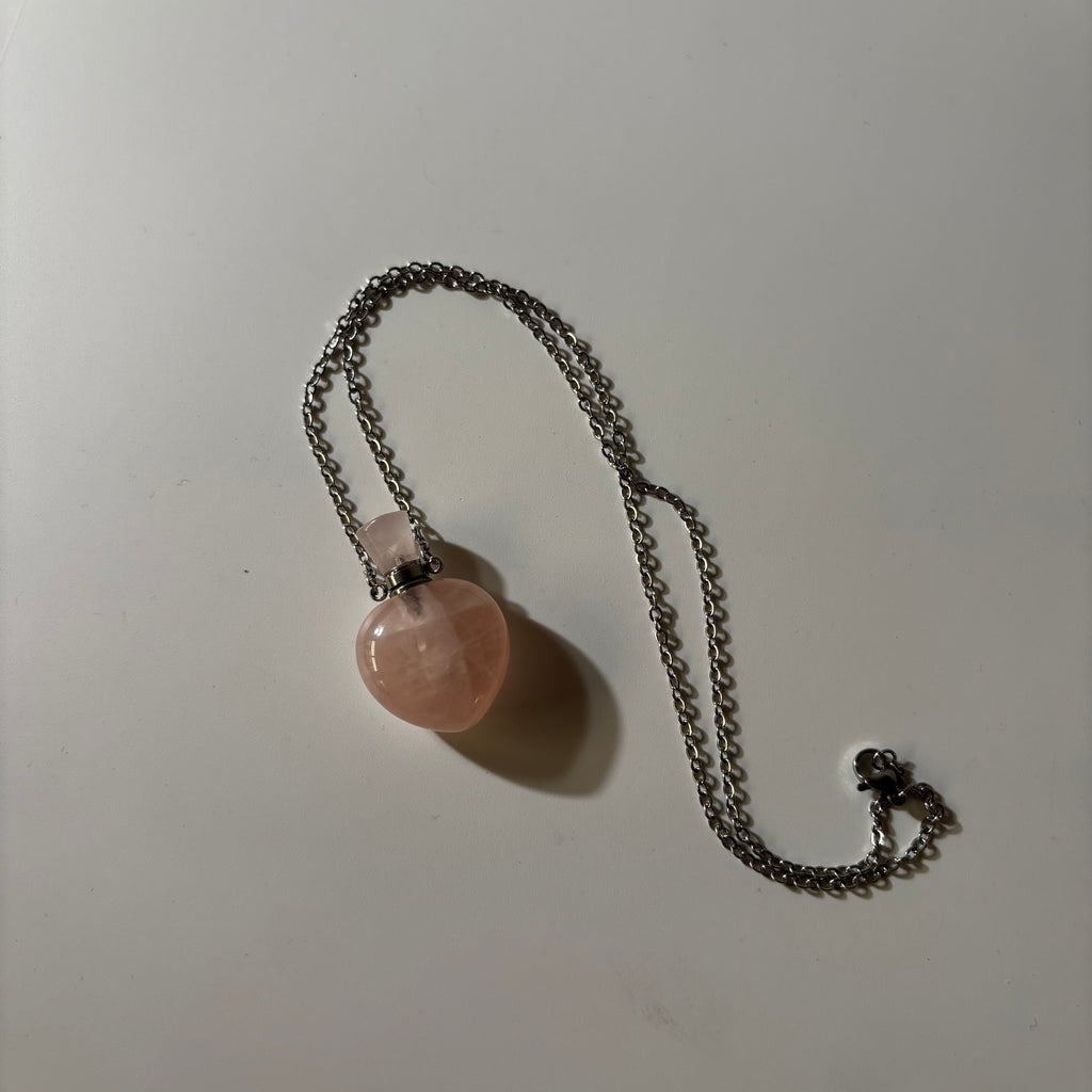 Rose Quartz Pendant - Perfume Bottle Carved Openable  Natural Stone | Affinity