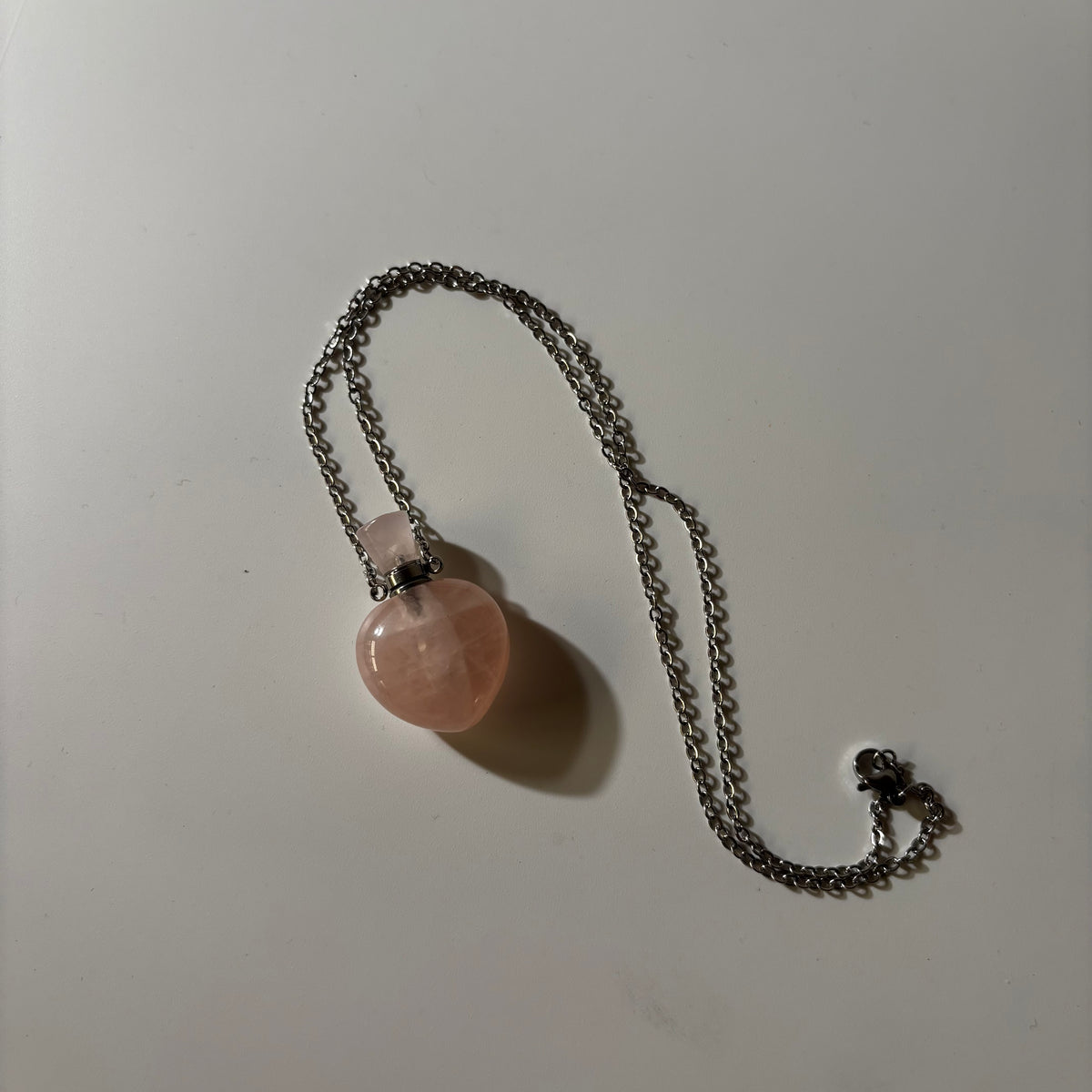 Rose Quartz Pendant - Perfume Bottle Carved Openable  Natural Stone | Affinity