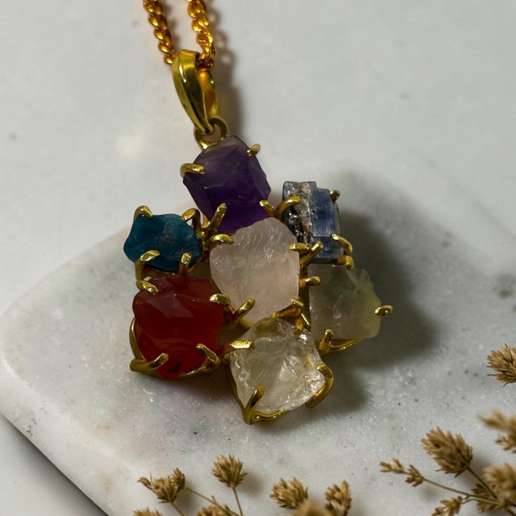Seven Stones Pendant – Raw Natural Stone Gold Plated | Siete