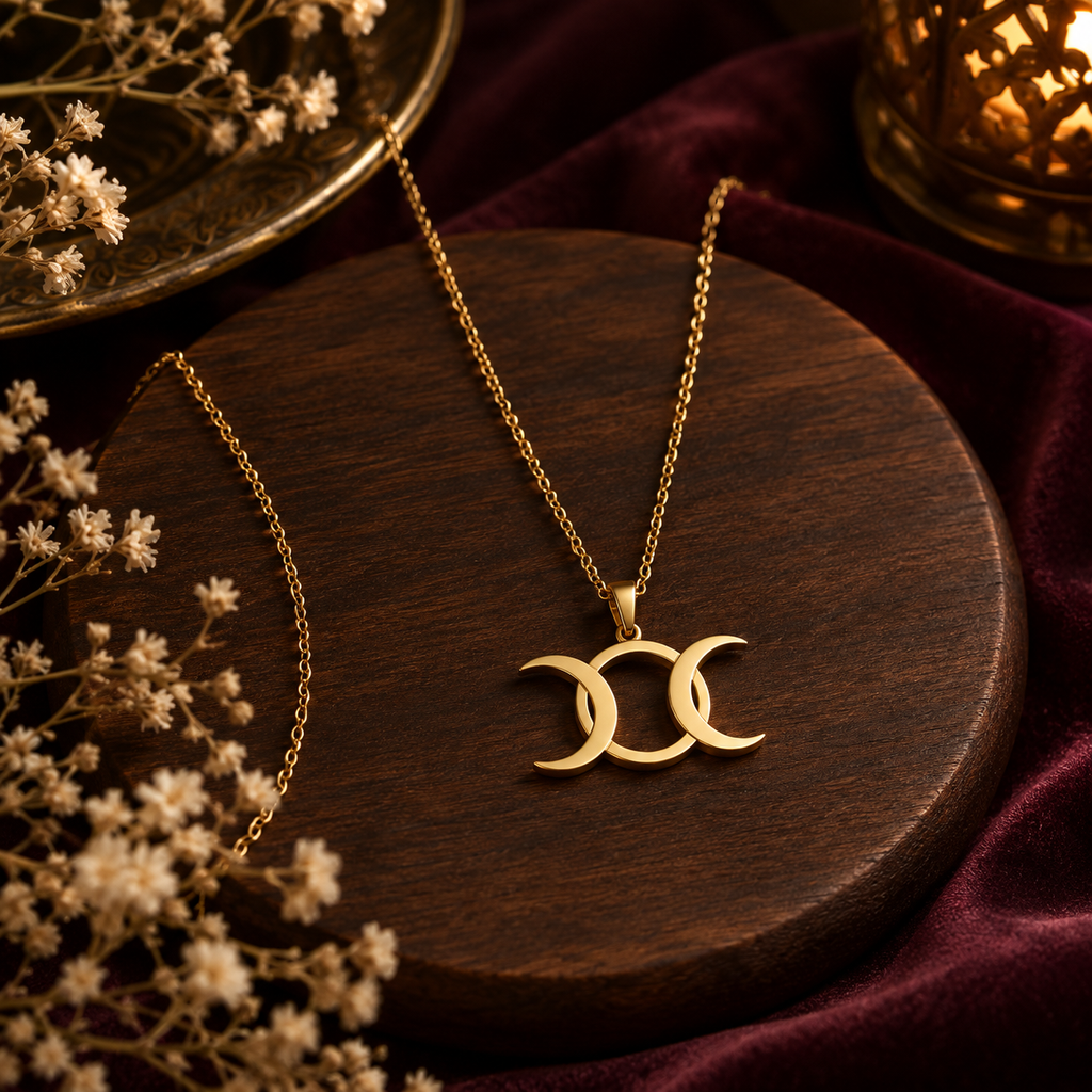 Celestial Code Pendant 07 - Brass Gold Plated | Triple Moon