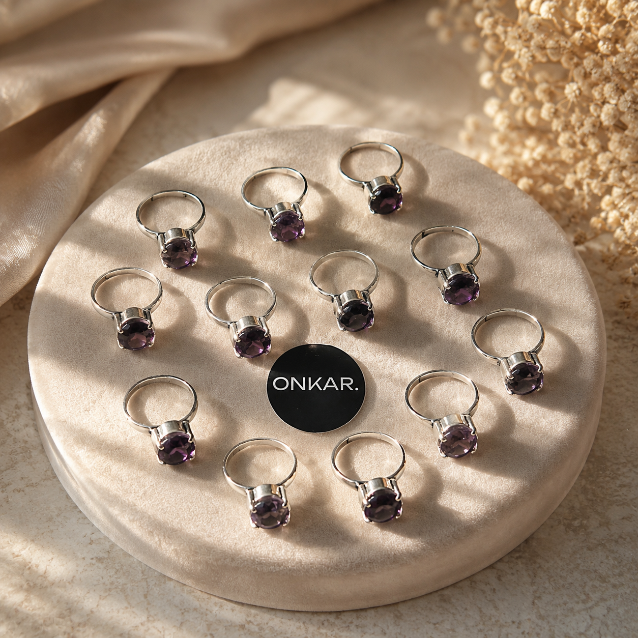 Amethyst Ring - Diamond Cut Stone Oxidised German Silver Adjustable Size (Pack of 18)