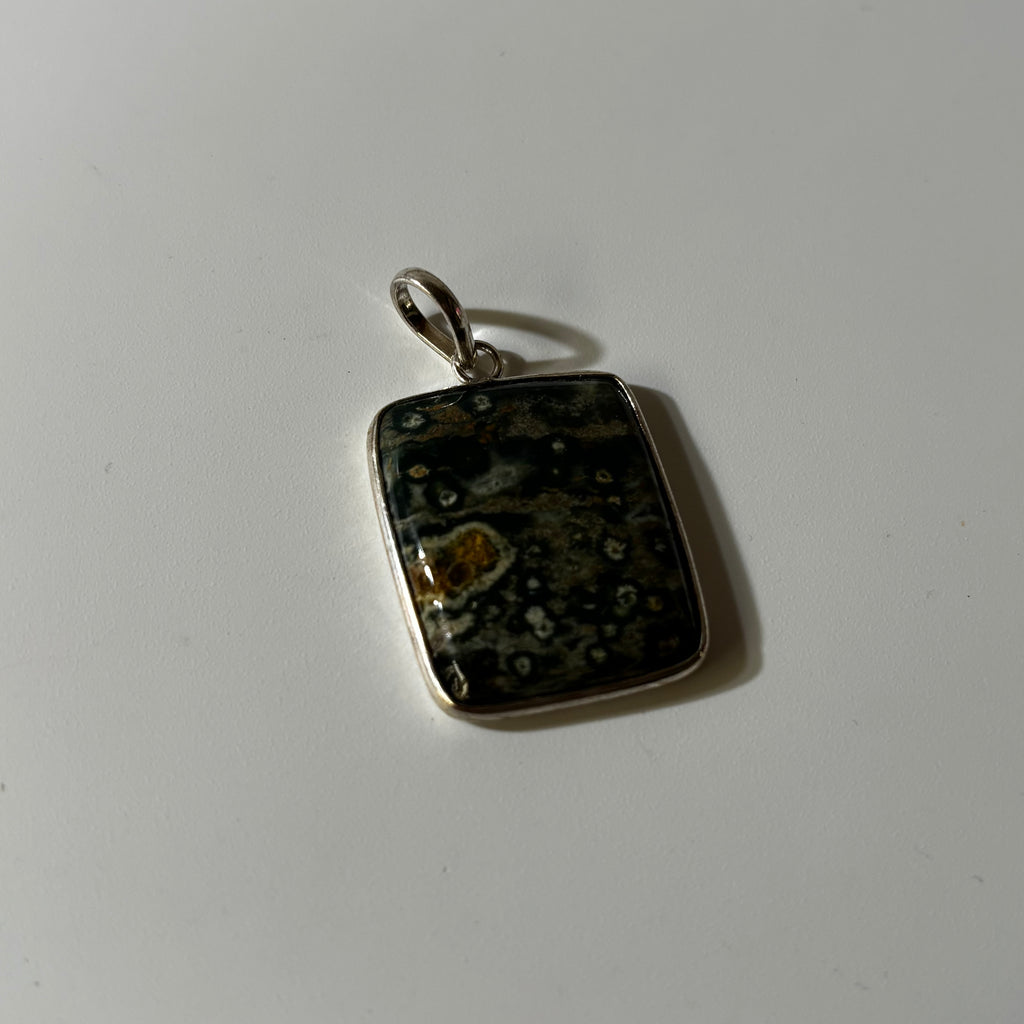 Earthy Ocean Jasper Pendant - Natural Stone Silver Plated | Rare IV