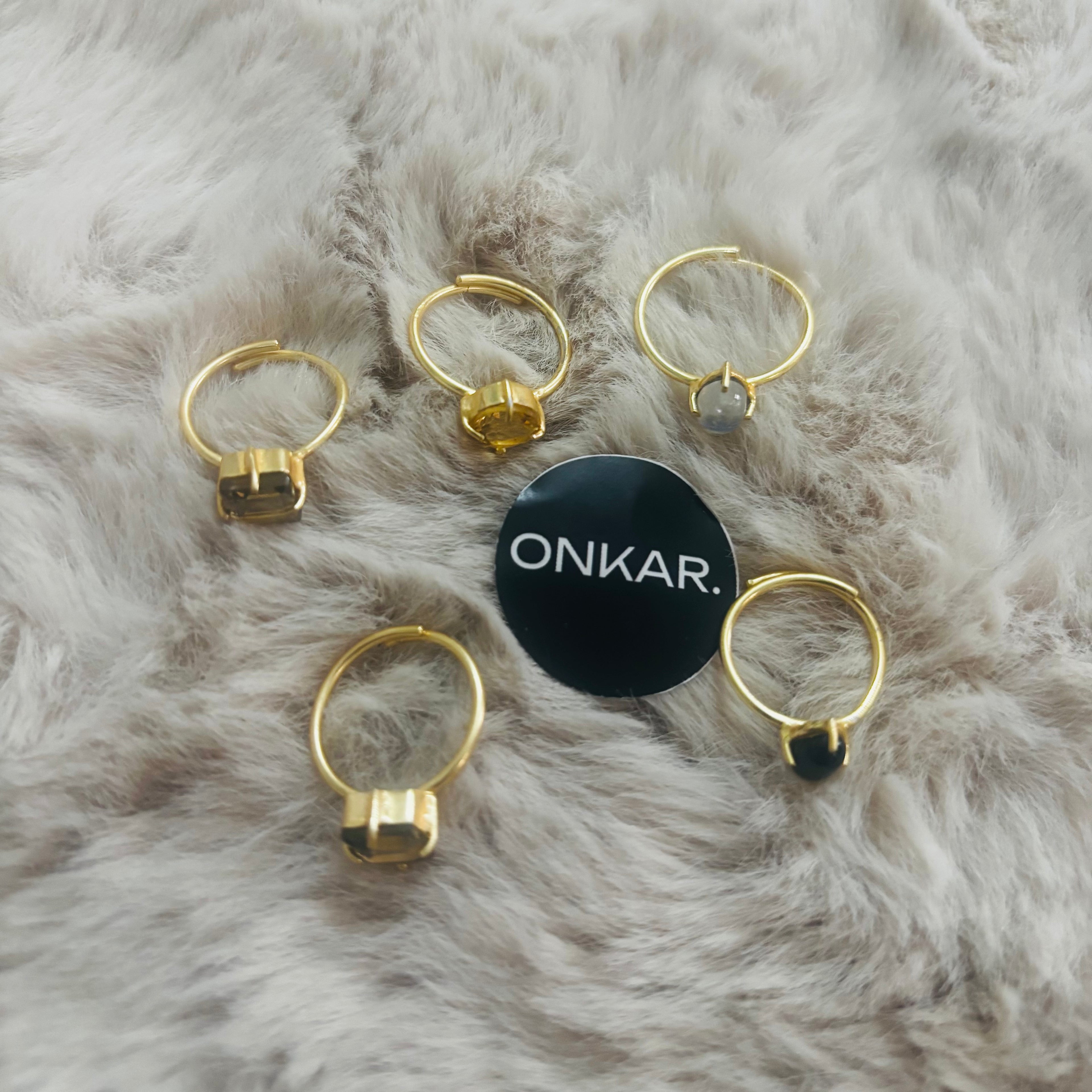 Gemstone Ring - Minimal Mix Stone Brass Goldplated Adjustable Size (Pack of 5)